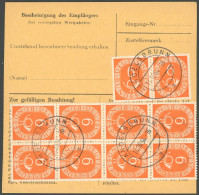 BUNDESREPUBLIK 126 BRIEF, 1954, 6 Pf. Posthorn Im Achterblock Und Waagerechten Paar Rückseitig Mit 50 Pf. Heuss Zusatzfr - Autres & Non Classés