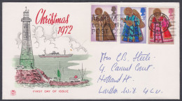 GB Great Britain 1972 Private FDC Christmas, Christian, Christianity, Lighthouse, Light House, Ship, First Day Cover - Briefe U. Dokumente