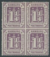 HAMBURG 20a  VB *, 1866, 11/4 S. Dkl`braunviolett Im Viererblock, Falzreste, Pracht - Hamburg