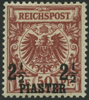 DP TÜRKEI 10a *, 1889, 21/2 PIA. Auf 50 Pf. Bräunlichrot, Falzrest, Pracht, Fotobefund Steuer, Mi. 440.- - Turquie (bureaux)