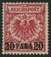 DP TÜRKEI 7e *, 1899, 20 PA. Auf 10 Pf. Dkl`rosa, Falzrest, Pracht, Fotoattest Jäschke-L. - Turquie (bureaux)