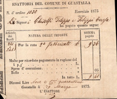Regno D'Italia - 1873 - Ricevuta Esattoriale (Guastalla) Con Marca Da Bollo Al Verso - Steuermarken