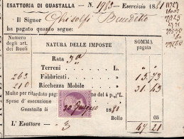 Regno D'Italia - 1881 - Ricevuta Esattoriale (Guastalla) Con Marca Da Bollo - Fiscale Zegels