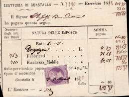 Regno D'Italia - 1881 - Ricevuta Esattoriale (Guastalla) Con Marca Da Bollo - Fiscale Zegels