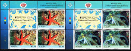 Malta - 2024 - Europa CEPT - Underwater Fauna And Flora - Mint Set Of Corner BLOCKS With Coupons - Malte