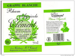 Etiquette   RHUM  Agricole  Clément  Grappe Blanche   Domaine De L'Acajou - 50% 70 Cl -  MARTINIQUE - - Rhum