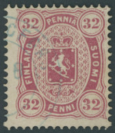 FINNLAND 11 O, 1875, 32 P. Karminrosa, Blauer K2, Pracht, Signiert H.K., Mi. 600.- - Other & Unclassified