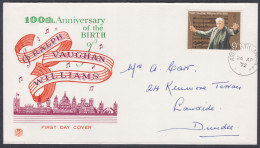 GB Great Britain 1972 Private FDC Music Composer, Ralph Vaughan Williams, Musical, First Day Cover - Brieven En Documenten