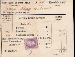 Regno D'Italia - 1881 - Ricevuta Esattoriale (Guastalla) Con Marca Da Bollo - Fiscale Zegels