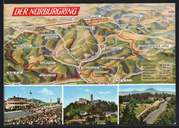 AK Nürburgring, Landkarte Der Rennstrecke, Rennwagen Am Start, Nürburg  - Other & Unclassified