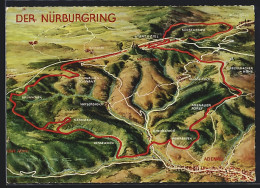 Künstler-AK T. Busch: Nürburgring, Landkarte Der Rennstrecke Mit Adenau  - Sonstige & Ohne Zuordnung