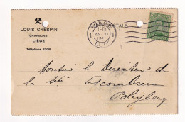 Carte Postale 1919 Belgique Liège Luik Louis Crespin Charbon Coke Coal - 1922-1927 Houyoux