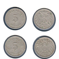Allemagne  5 Pfennig 1913 A + 1914 A  Type Ll, KM# 11, Deutsches Reich, - 5 Pfennig