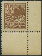 MECKLENBURG-VORPOMMERN 37ye **, 1946, 15 Pf. Orangebraun, Graues Papier, Bogenecke, Pracht, Gepr. Kramp, Mi. (90.-) - Other & Unclassified