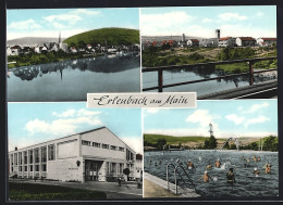 AK Erlenbach Am Main, Badegäste Im Schwimmbad, Frankenhalle, Blick Von Der Brücke  - Andere & Zonder Classificatie