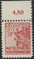 MECKLENBURG-VORPOMMERN 36xc **, 1946, 12 Pf. Lebhaftbraunrot, Kreidepapier, Pracht, Gepr. Thom, Mi. 200.- - Autres & Non Classés