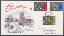 GB Great Britain 1971 Private FDC Christmas, Christianity, Christian, Horse, Horses, Snow, Village, First Day Cover - Briefe U. Dokumente
