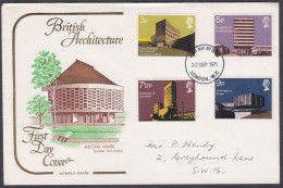 GB Great Britain 1971 Private FDC British Architecture, Meeting House Sussex University, Universities, First Day Cover - Brieven En Documenten