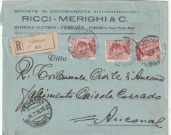 Italie - Lettre Entête Ricci - Merighi Recommandée FERRARA 24/2/1926 Pour Ancona - Marcofilie