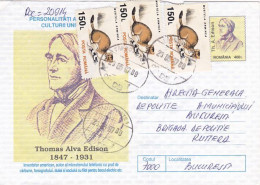 FAMOUS PEOPLE, SCIENTISTS, THOMAS ALVA EDISON, REGISTERED COVERSTATIONERY, 1997, ROMANIA - Andere & Zonder Classificatie