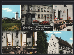AK Bütthard, Gasthaus Henneberger, Teilansicht Mit Kirche  - Other & Unclassified