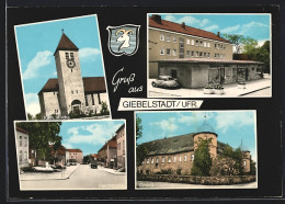 AK Giebelstadt /Ufr., Hauptstrasse. Schloss, Kath. Kirche, Stadtwappen  - Other & Unclassified