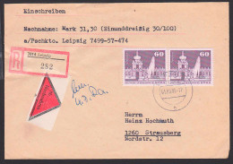 Dresdner Zwinger 60 Pfg. Waager. Paar NN-R-Bf Aus Leipzig 1.3.85, DDR 1919(2) - Covers & Documents