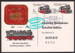 Mühltroff SSt. 21.6.87, Eisenbahn Sonderbeförderung Schönberg - Schleiz Lok 2630(2), Vignette Schmuckkarte - Lettres & Documents