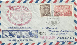 ESPAÑA,  CARTA  CONMEMORATIVA  PRIMER VUELO  ESPAÑA/VENEZUELA,  AÑO  1949 - Covers & Documents
