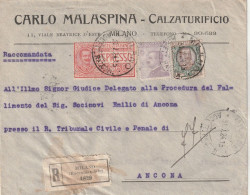 Italie - Lettre Recommandée Entête Carlo Malaspina Calzaturificio MILANO 31/7/1924 Pour Ancona - Timbre Espresso - Marcophilie