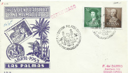 ESPAÑA,  CARTA  CONMEMORATIVA  EXPOSICION FILATELICA  LAS PALMAS,  AÑO  1953 - Cartas & Documentos