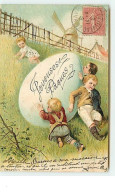 N°6740 - Carte Gaufrée - Joyeuses Pâques - Enfants Retenant Un Oeuf - Ostern