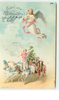 N°7889 - Carte Fantaisie - Frohliche Weihnachten - Ange Gardien Et Attelagede Chevaux Avec Des Cadeaux - Other & Unclassified