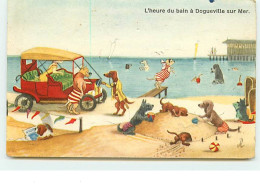 N°8899 - Carte Fantaisie - L'Heure Du Bain à Dogueville Sur Mer - Chiens Habillés - Animaux Habillés