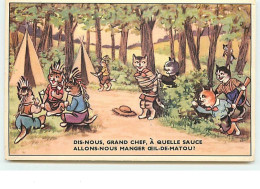 N°8900 - Carte Fantaisie - Dis-nous, Grand Chef, Aquelle Sauce Allons-nous Manger Oeil-de-matou - Chats Habillés - Dressed Animals