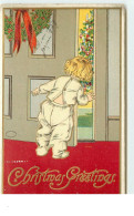 N°15381 - Carte Gaufrée - Christmas Greetings - Enfant Regardant En Cachette Par Une Porte - Other & Unclassified