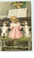 N°10835 - Carte Fantaisie Gaufrée - Fillette Et Chiens Jouant Du Piano - Other & Unclassified