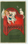 N°11897 - Carte Gaufrée - Flatscher - Bébé Dans Un Fauteuil - Chat - Other & Unclassified