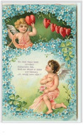 N°3220 - Carte Gaufree - Angelot Faisant La Serenade à Un Autre Angelot - Saint-Valentin