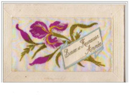 N°3204 - Carte Brodee - Bonne Et Heureuse Année - Iris - Embroidered