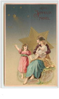 N°3137 - Carte  Gaufree - Joyeux Noel - Femme Et Enfants Regardant Une Etoile Filante - Other & Unclassified