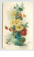 N°3106 - Catharina Klein - Bouquet De Fleurs Jaunes Et Rouges Dans Un Vase Bleu - Klein, Catharina