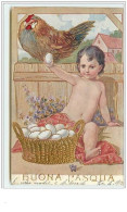 N°3326 - Carte Gaufree - Buona Pasqua - Poule Et Enfant Avec Des Oeufs - Pâques