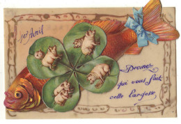 N°16421 - Carte Celluloïd Et Un Chromo - Poisson, Avec Un Trèfle Et Des Cochons - Erster April