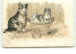 N°3528 - Chat Avec Ses Chatons Dans Un Panier - Chats