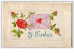 N°3451 - Carte Brodee - Saint Nicolas - Enveloppe Avec Un Coeur - Brodées