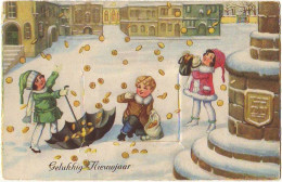 N°12980 - Carte à Système - Leporello - Gelukkig Nieuwjaar - Enfants Sous Une Pluie De Pièces - Nouvel An