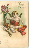 N°12985 - Carte Gaufrée - To My Valentine - Ange Accrochant Des Coeurs Ensemble - Valentine's Day