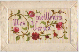N°6660 - Carte Brodée - Mes Meilleurs Voeux - Fleurs Rouges - Brodées