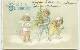 N°7780 - Carte Fantaisie Gaufrée - Fröhliche Weihnachten - Enfants Avec Un Sapin - Other & Unclassified
